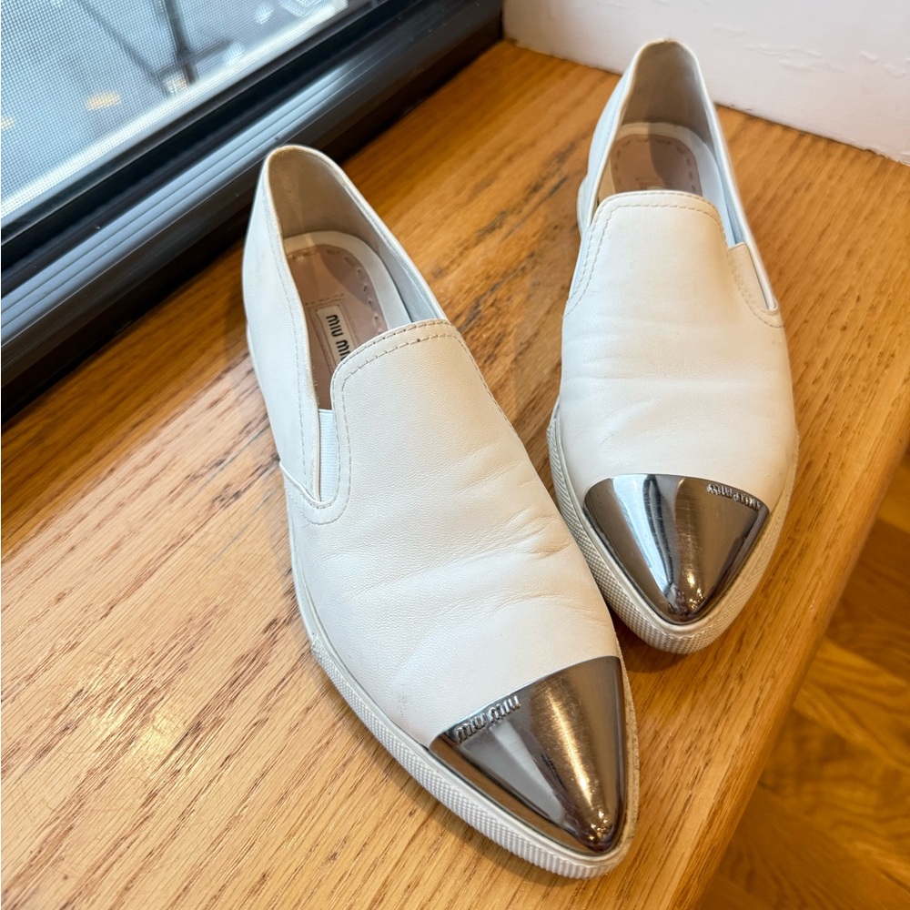 Miu Miu Metal Cap Toe White Slip-On Skate Sneaker / EU 36 / US 6